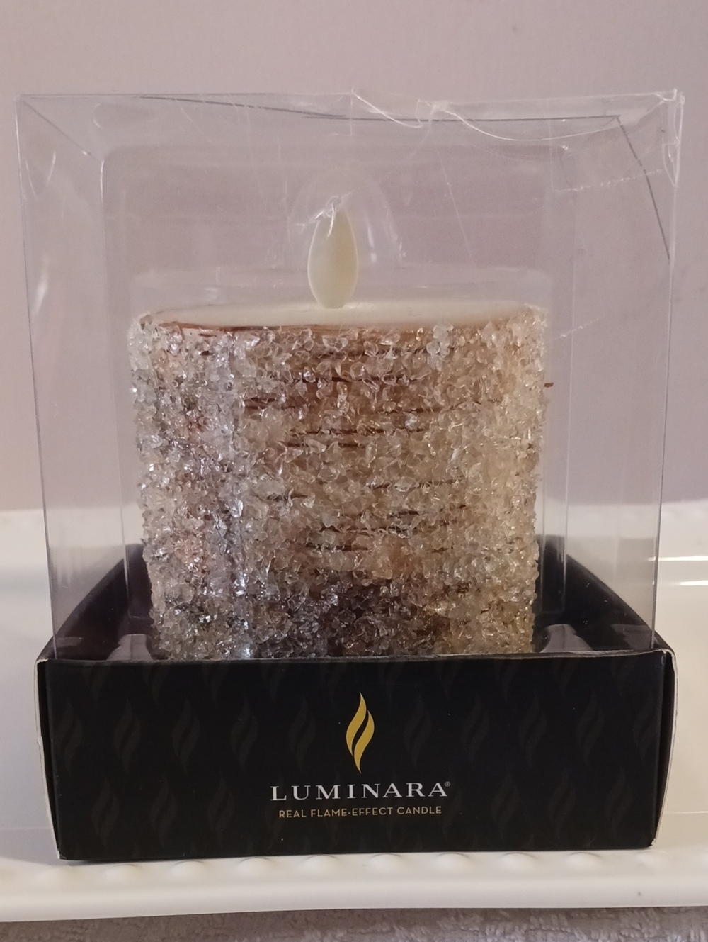 LUMINARA Sugared Birch Pillar Flameless LED Candle ⚜️ Moving Flame 3.5"×4.5"